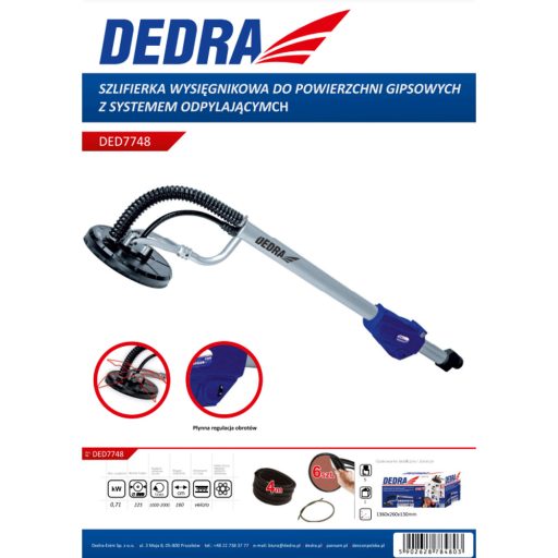 Falcsiszoló gipszfelülethez 710W, 1,6m husszú DEDRA7748+ koffer