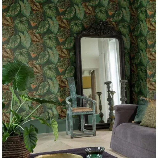 Tahiti/Decoprint TA25054 Trópusi leveles mintás zöld színű vlies tapéta  