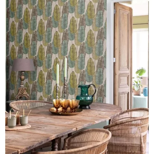 Tahiti/Decoprint TA25081 Levélmintás bézs/mustár színű vlies tapéta  