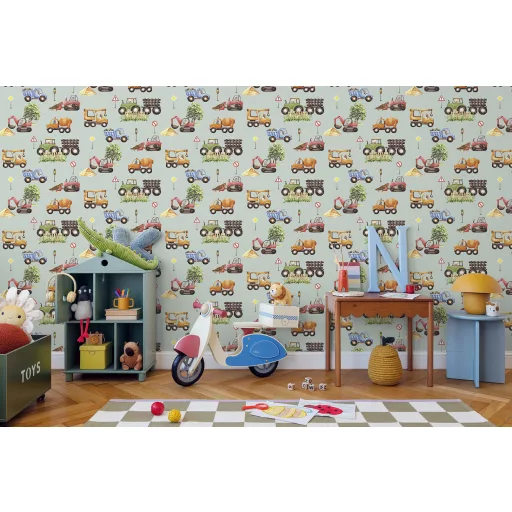 Autós zöld vlies gyerektapéta Sweet Dreams/UGEPA N06909