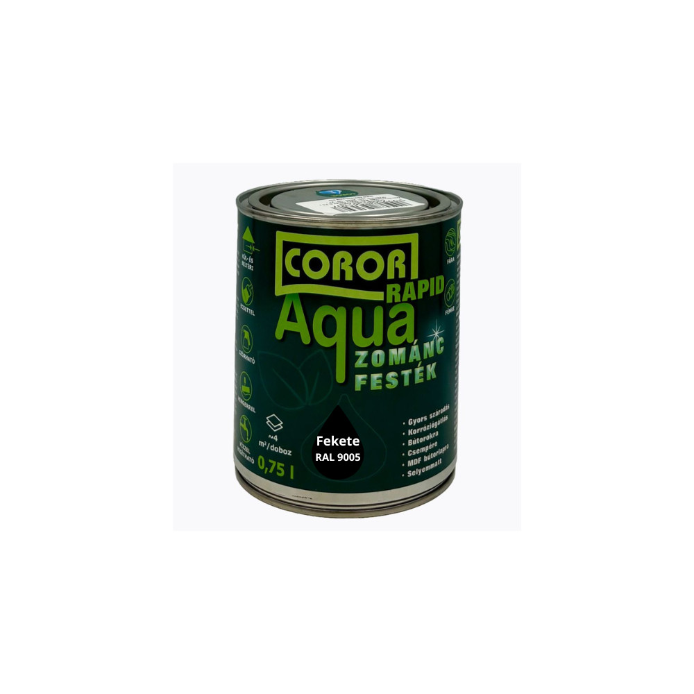 Coror Rapid Aqua VÍZBÁZISÚ Zománcfesték Fekete RAL 9005 0,75l